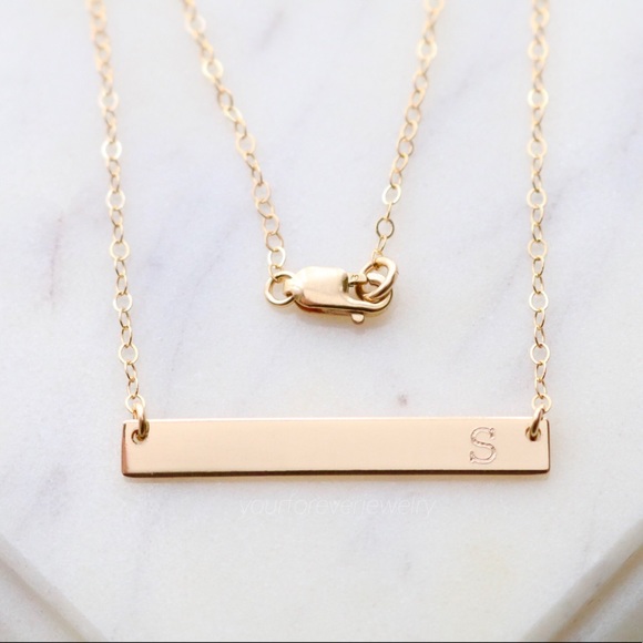 Jewelry - 14K Gold Filled Engraved Initial Bar Necklace